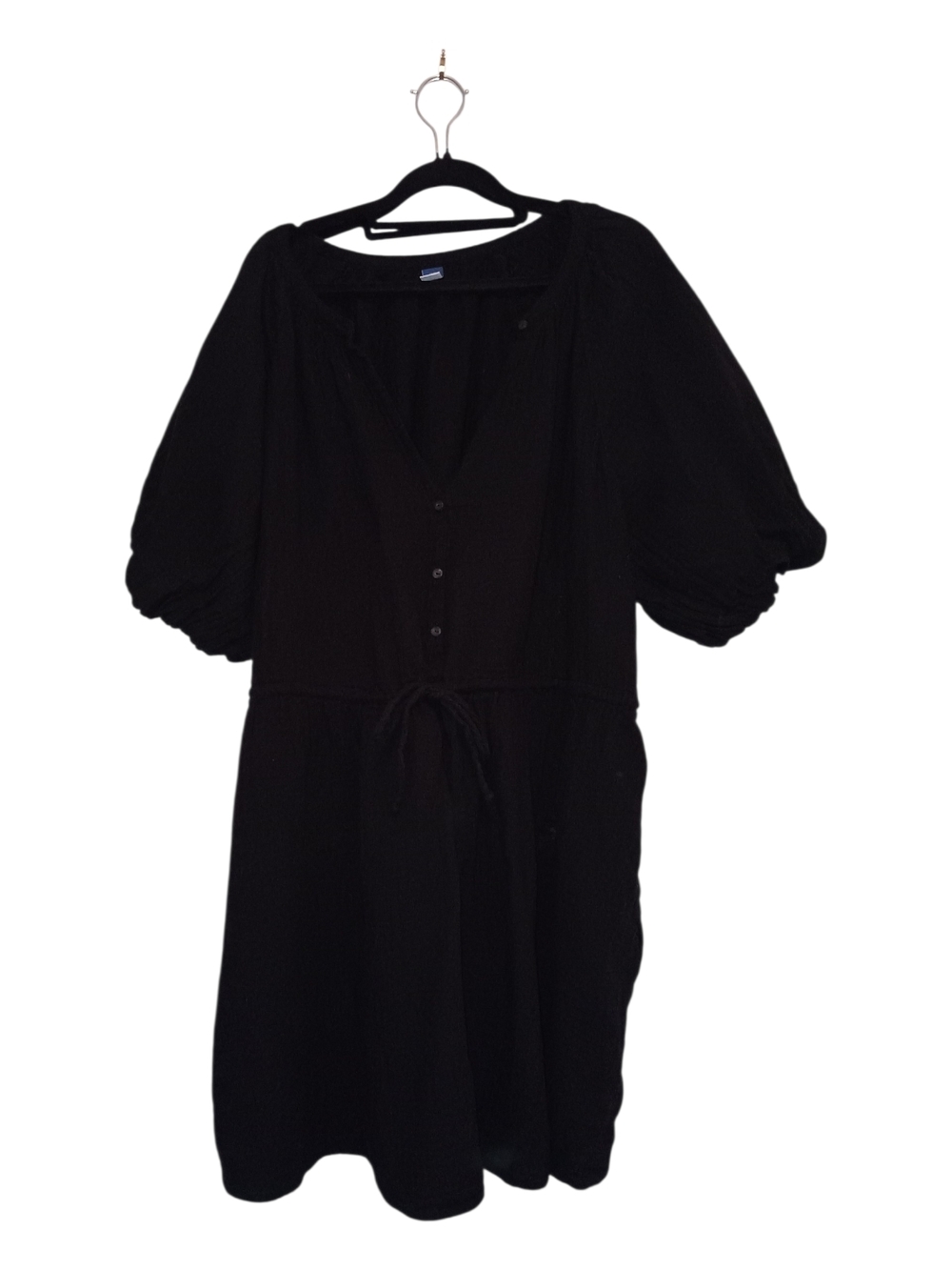 Old Navy Black Midi Dress with Puff Sleeves